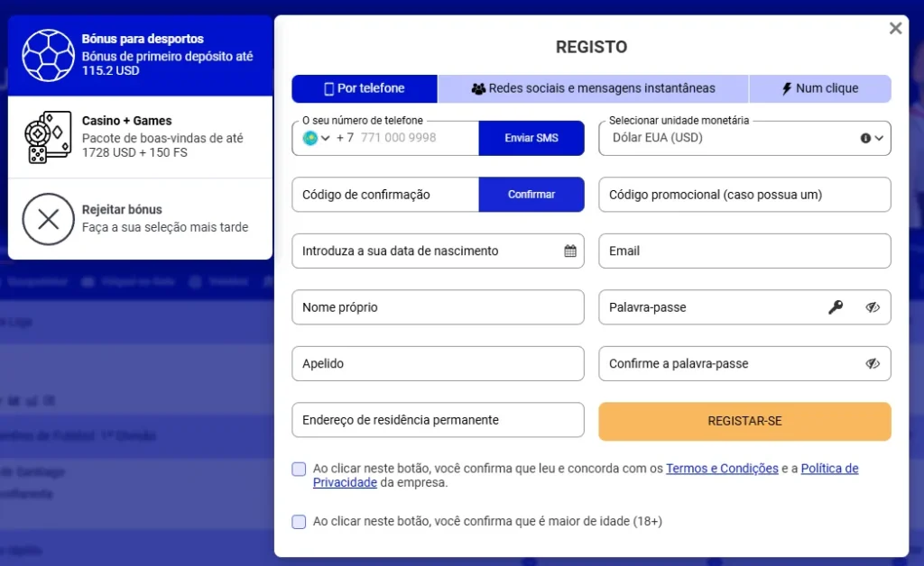 Que dados são necessários para o registo na Paripesa