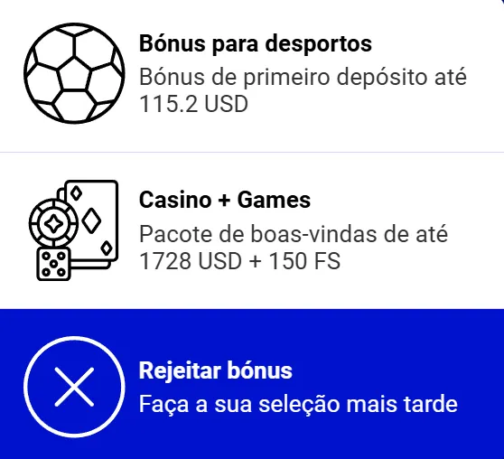 Que bónus estão disponíveis após o registo?