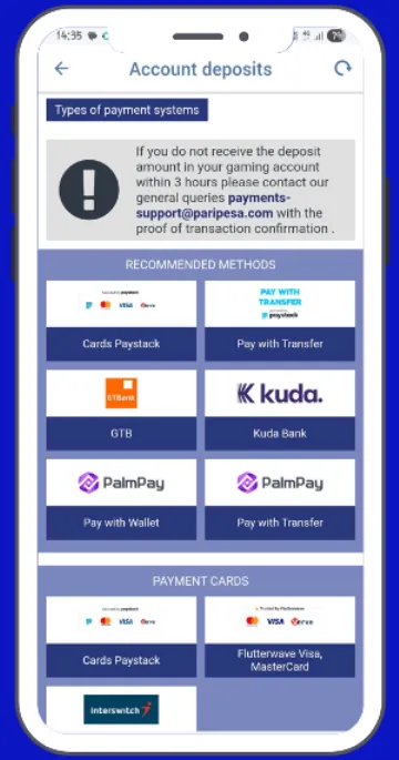 Pagamentos e Levantamentos na Paripesa App